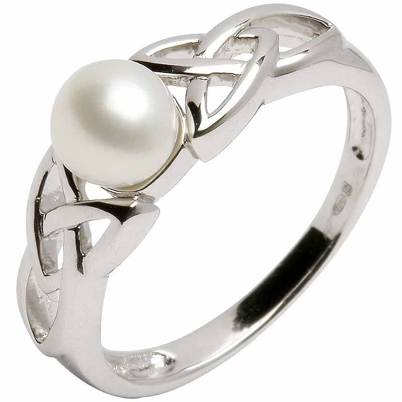 Product image for Trinity Knot Ring - Sterling Silver Celtic Trinity Knot Pearl Ring