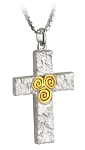 Product image for Celtic Pendant - Sterling Silver Two Tone Newgrange Cross Pendant with Chain