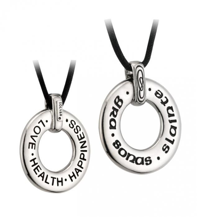 Product image for Sterling Silver 'Love Health & Happiness' Gaelic Pendant with Chain