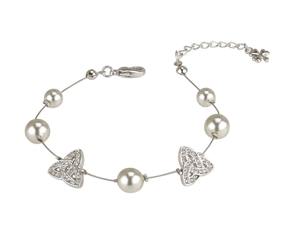 Product image for SALE - Irish Bracelet - Silver Plated Pearl & Trinity Knot Bracelet