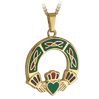 Product image for Irish Necklace - Gold Plated Enamel Claddagh Book of Kells Pendant