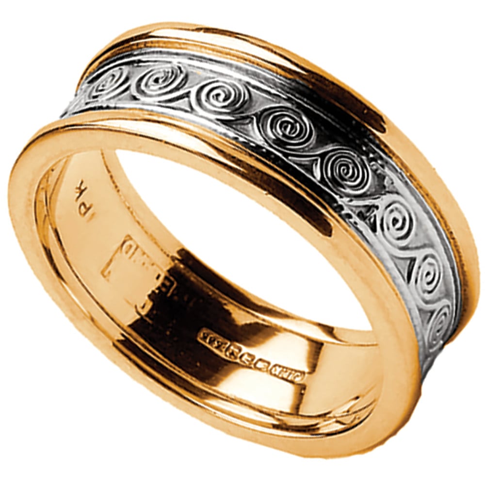 Product image for Celtic Ring - Men's White Gold with Yellow Gold Trim Celtic Spirals Wedding Ring