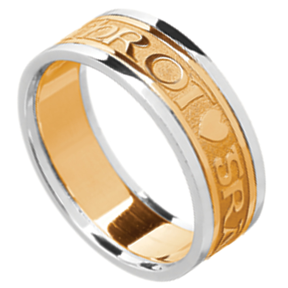 Product image for Irish Ring - Men's Yellow Gold with White Gold Trim Gra Geal Mo Chroi 'Love of my heart' Irish Wedding Ring