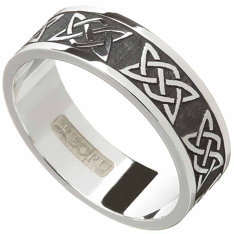 Wed295 Irish Mens Silver Gold Lovers Knot Band Celtic Wedding Ring 