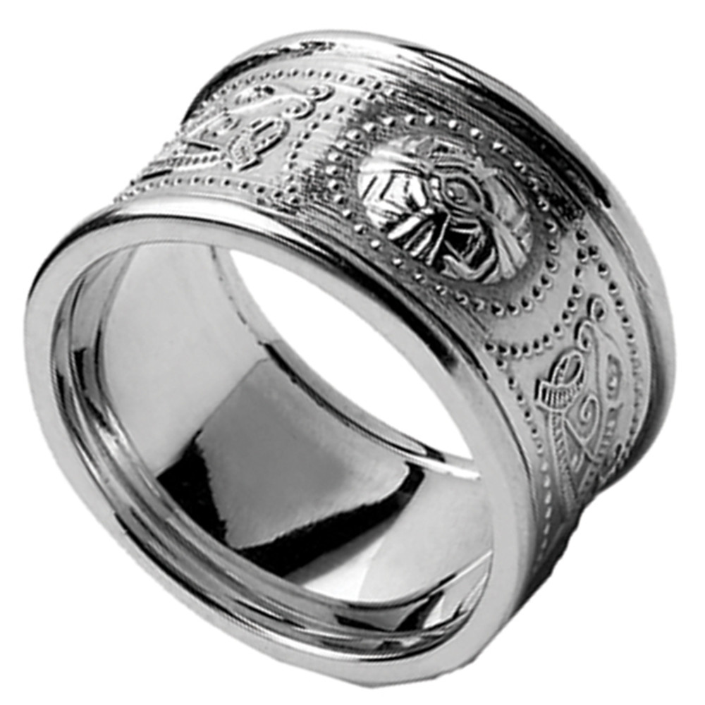 Celtic Ring  Men s White  Gold  Warrior Shield Wedding  Band 