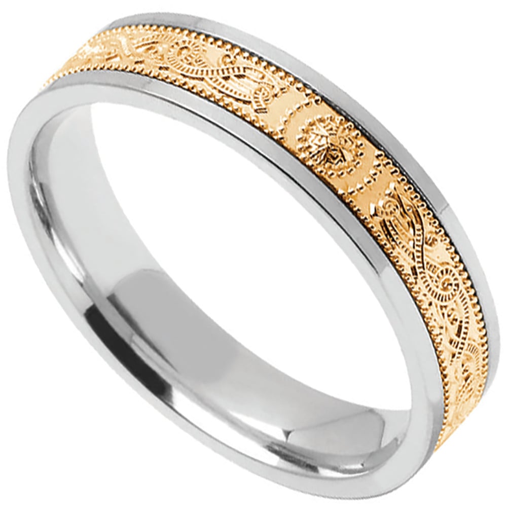 Product image for Celtic Ring - Ladies Sterling Silver with 10k Yellow Gold Celtic Warrior Shield Irish Wedding Band