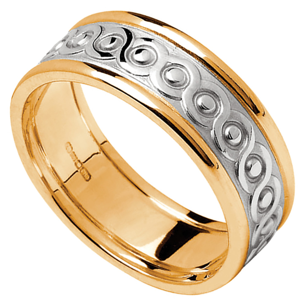 Celtic Ring  Ladies White  Gold  with Yellow Gold  Trim 