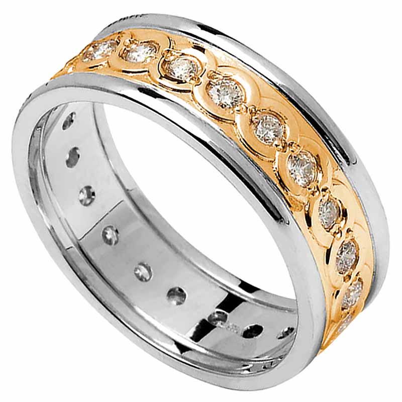 Product image for Celtic Ring - Ladies Yellow Gold with White Gold Trim and Diamond Set Celtic Wedding Ring