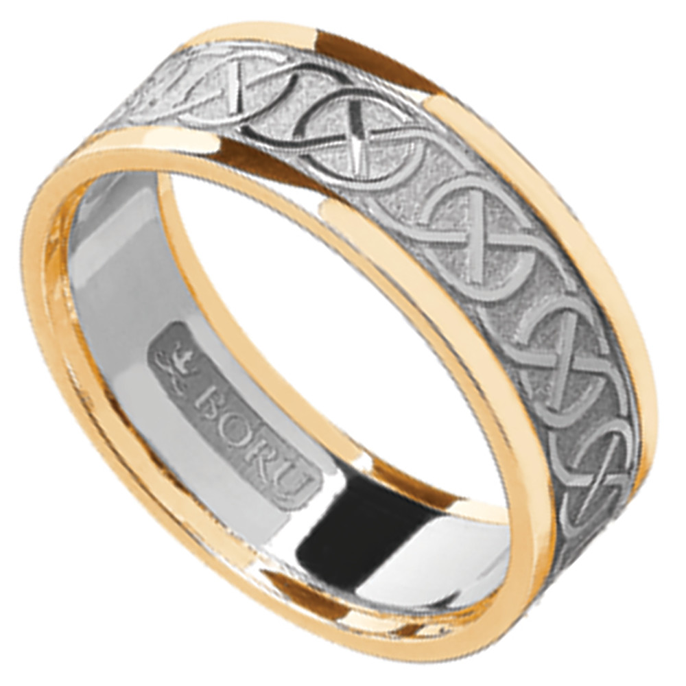 Celtic Ring Men's White Gold with Yellow Gold Trim