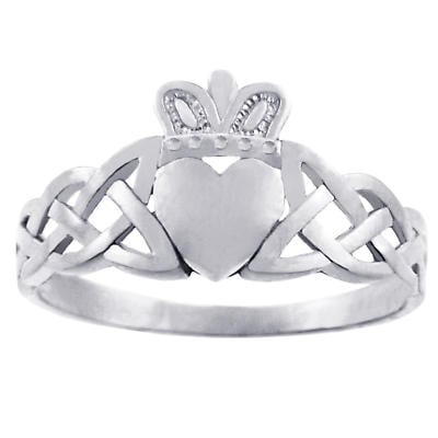 Product Image for Claddagh Ring - Ladies White Gold Claddagh Ring with Trinity Knot Band