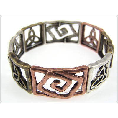 Celtic Bracelet - Three Tone Spiral and Trinity Stretch Bracelet