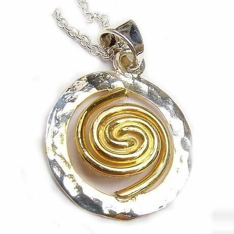Celtic Necklace - Sterling Silver with 22k Gold Plating Spiral of Life Circle Pendant