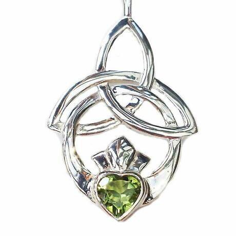 Celtic Necklace - Trinity Knot Claddagh Pendant - Peridot