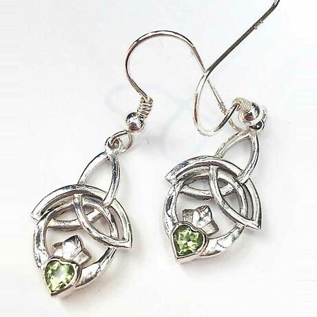 Product Image for Celtic Earrings - Trinity Knot Claddagh Earrings - Peridot