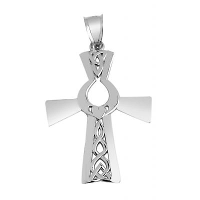 Product Image for Claddagh Pendant - White Gold Claddagh Celtic Cross