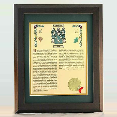 Personalized 11 x 14 History with Coat of Arms Matted & Framed Print