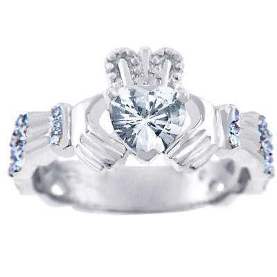 Alternate Image 1 for Claddagh Ring - White Gold Diamond Claddagh Ring 0.40 Carats with Clear Stone