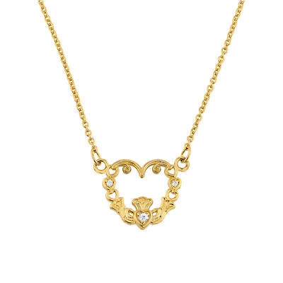 Product Image for Claddagh Necklace - 14k Yellow Gold Diamond Claddagh Necklace