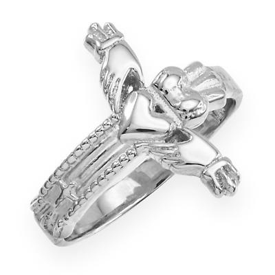 Claddagh Ring - White Gold Classic Claddagh Cross Ring