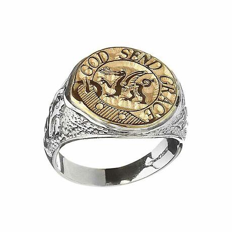Celtic Ring - Coat of Arms Sterling Sterling Silver and 10k Gold Mens Solid Scottish Clan Ring