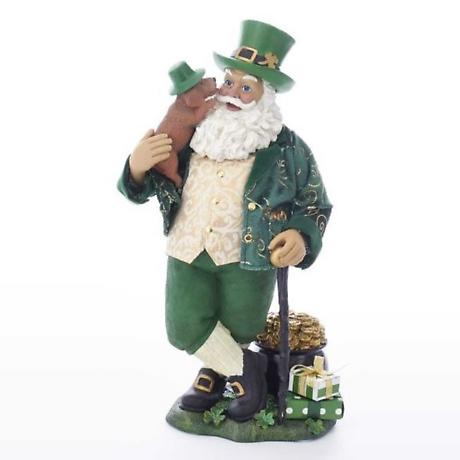 Irish Christmas - 11 Musical Irish Santa with Dog Figurine