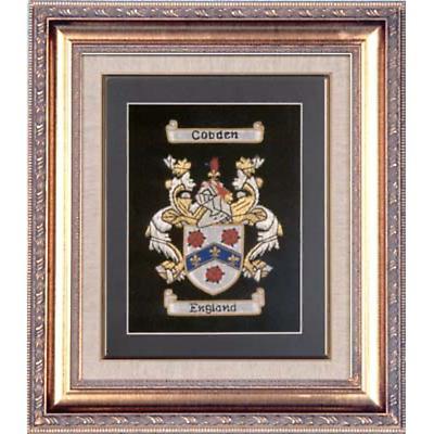 Personalized Framed Irish Single Coat of Arms Hand Stitched Embroidery
