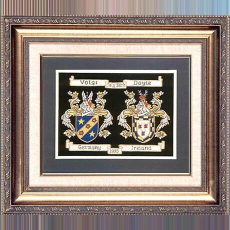 Personalized Framed Irish Double Coat of Arms Hand Stitched Embroidery