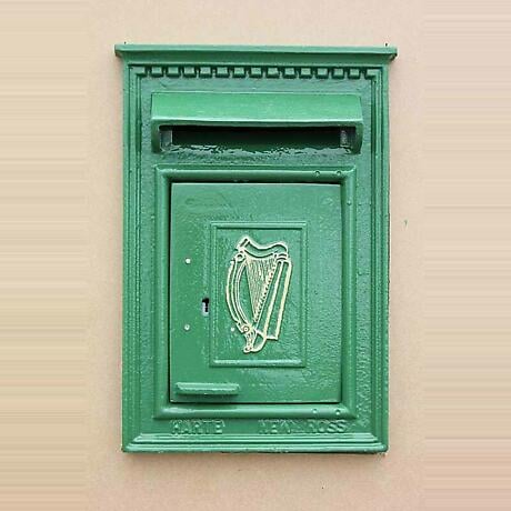 Irish Cast Iron Mail Box Green with Gold Harp