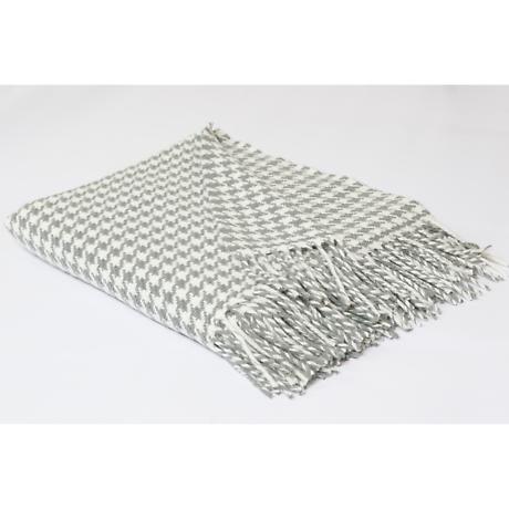 Foxford Grey & Cream Houndstooth Merino Wool Throw