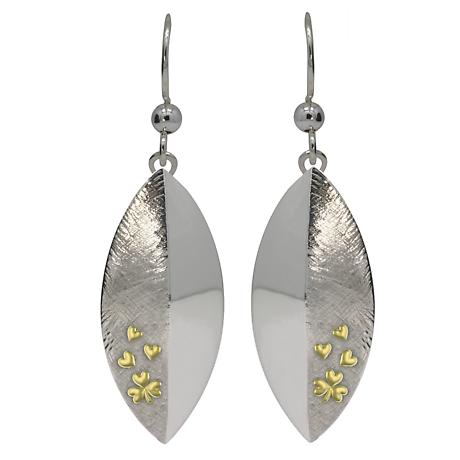 Shamrock Earrings - Sterling Silver Shamrock and Heart Petals Shield Earrings
