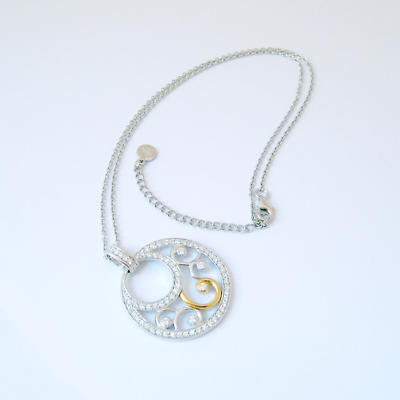 Product Image for Jean Butler Jewelry Irish Necklace - Sterling Silver Georgian Suite Crystal Swirls Pendant with Chain