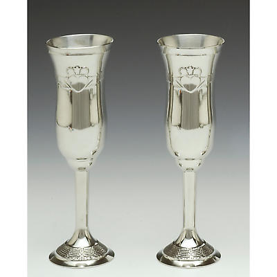 Irish Wedding Gift -  Claddagh Champagne Flutes Pewter (Pair)
