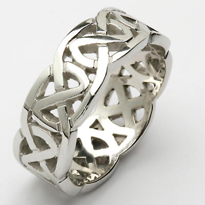 Irish Wedding Ring - Celtic Knot Wide Pierced Sheelin Mens Wedding Band