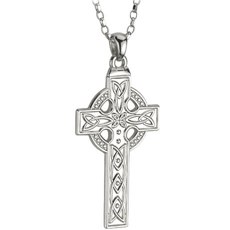Product Image for Celtic Pendant - Men's 14k White Gold Heavy Celtic Cross Pendant with Chain
