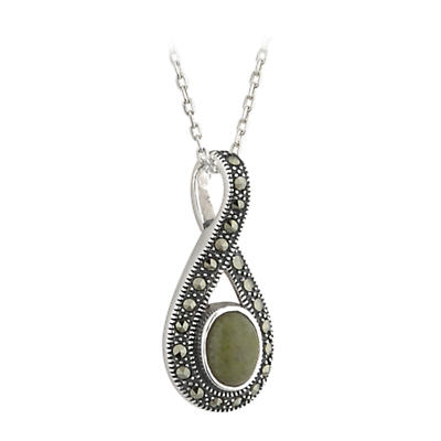 Product Image for Celtic Pendant - Celtic Pendant - Connemara Marble Marcasite Celtic Twist Sterling Silver Irish Necklace