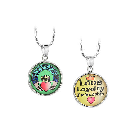 SALE - Irish Necklace - Silvertone Enamel Claddagh Love Loyalty Friendship Pendant