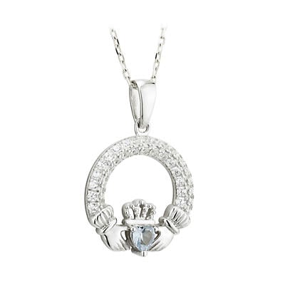 Alternate Image 12 for Irish Necklace - Claddagh Birthstone Crystal Pendant