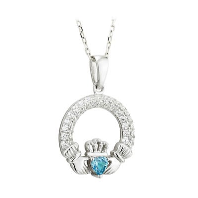Alternate Image 3 for Irish Necklace - Claddagh Birthstone Crystal Pendant