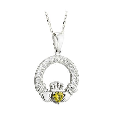 Alternate Image 8 for Irish Necklace - Claddagh Birthstone Crystal Pendant
