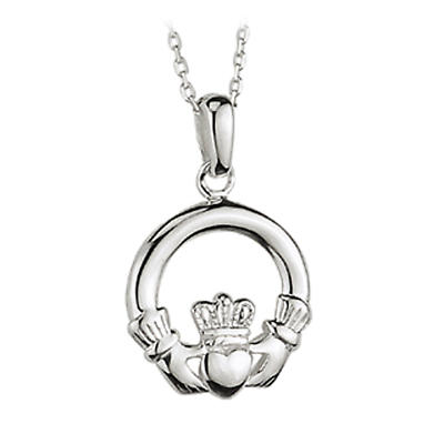 Irish Necklace - Sterling Silver Small Claddagh Pendant with Chain