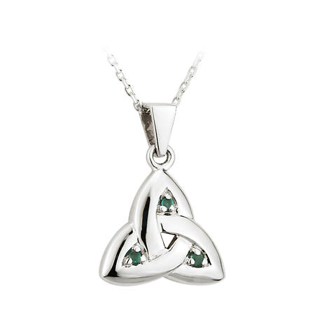 Product Image for SALE | Irish Necklace - 14k White Gold Trinity Knot with Emeralds Pendant with Chain