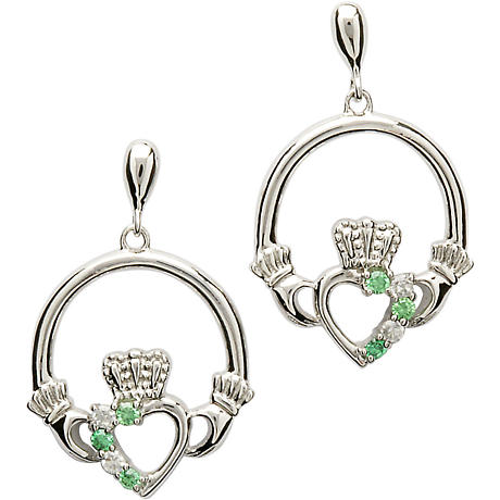 Claddagh Earrings - Sterling Silver Claddagh Stone Set Earrings