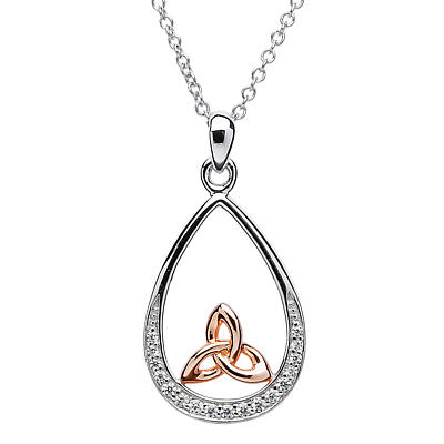 Trinity Knot Pendant - Sterling Silver Trinity Knot Stone Set Rose Gold Plated Pendant