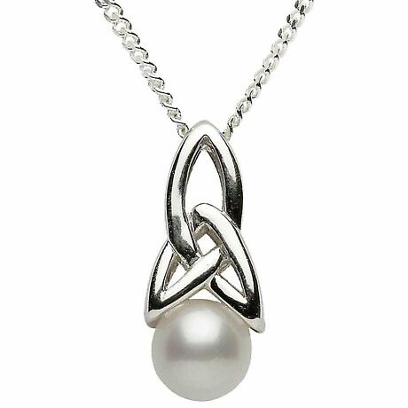 Trinity Knot Pendant - Sterling Silver Celtic Trinity Knot Pearl Pendant with Chain