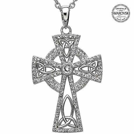 Celtic Cross Necklace - Celtic Trinity Cross Embellished with Emerald Swarovski Crystals