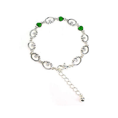 Irish Bracelet - Green Crystal Set Claddagh Ankle Bracelet