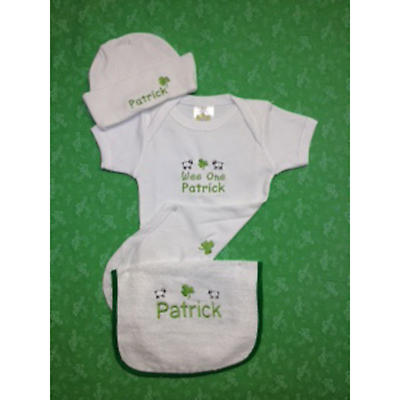 Personalized 'Wee One' White Romper, Hat and Bib Set