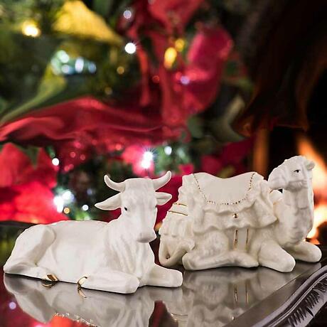 Irish Christmas - Belleek Classic Nativity Manger Set - Ox and Camel