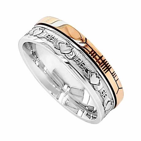 Irish Rings - 10k Yellow Gold and Sterling Silver Comfort Fit Faith Claddagh Band