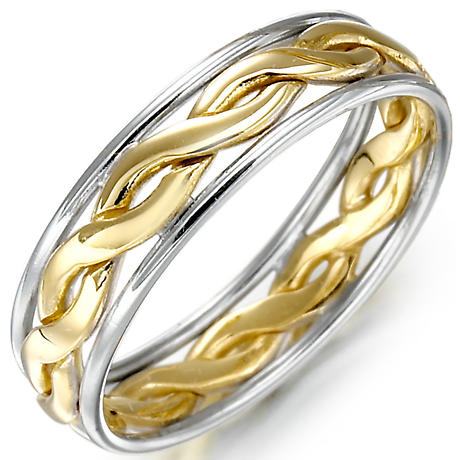 Irish Wedding Ring - Ladies Gold Two Tone Celtic Knot Wedding Band
